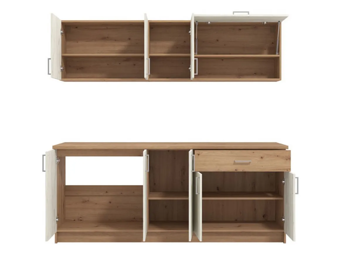 Cucina Bianco Larice Marrone Rovere un Cassetto 5 Ripiani, 9 Ante - Surano