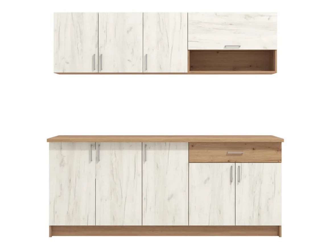 Cucina Bianco Larice Marrone Rovere un Cassetto 5 Ripiani, 9 Ante - Surano