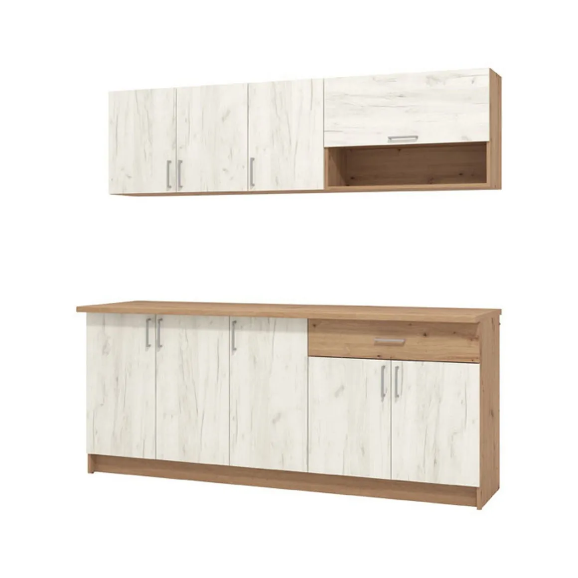Cucina Bianco Larice Marrone Rovere un Cassetto 5 Ripiani, 9 Ante - Surano
