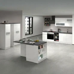 Cucine|Cucina > Dmora Cucina Bianco Lucido Grigio Ardesia 3 Cassetti 29 Ripiani, 12 Ante Made in Italy - Balme Grigio Ardesia, Bianco Lucido