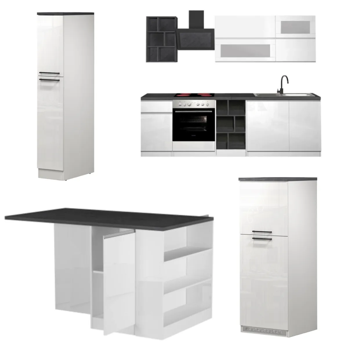 Cucine|Cucina > Dmora Cucina Bianco Lucido Grigio Ardesia 3 Cassetti 29 Ripiani, 12 Ante Made in Italy - Balme Grigio Ardesia, Bianco Lucido