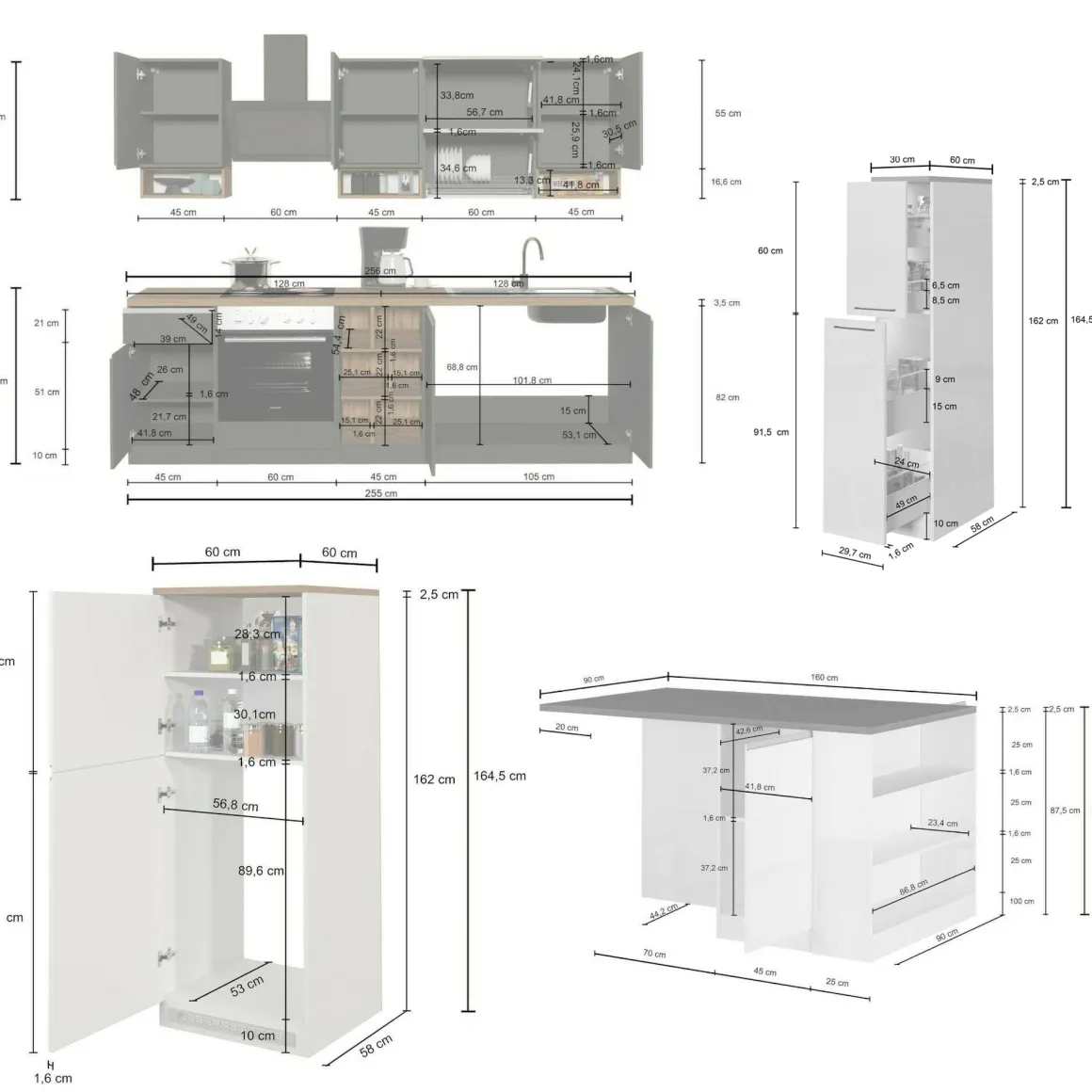 Cucina Bianco Lucido Grigio Ardesia Modulabile 29 Ripiani, 3 Cassetti Made in Italy - Balme