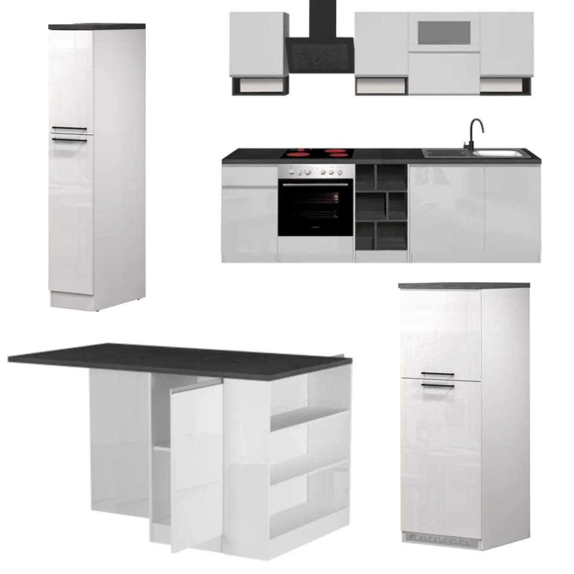 Cucina Bianco Lucido Grigio Ardesia Modulabile 29 Ripiani, 3 Cassetti Made in Italy - Balme