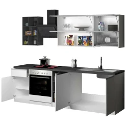 Cucine|Cucina > Dmora Cucina Bianco Lucido Grigio Ardesia un Cassetto 13 Ripiani, Modulabile Made in Italy - Fonti Grigio Ardesia, Bianco Lucido