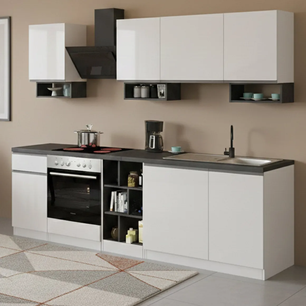 Cucina Bianco Lucido Grigio Ardesia un Cassetto 19 Ripiani, 7 Ante Made in Italy - Attimis