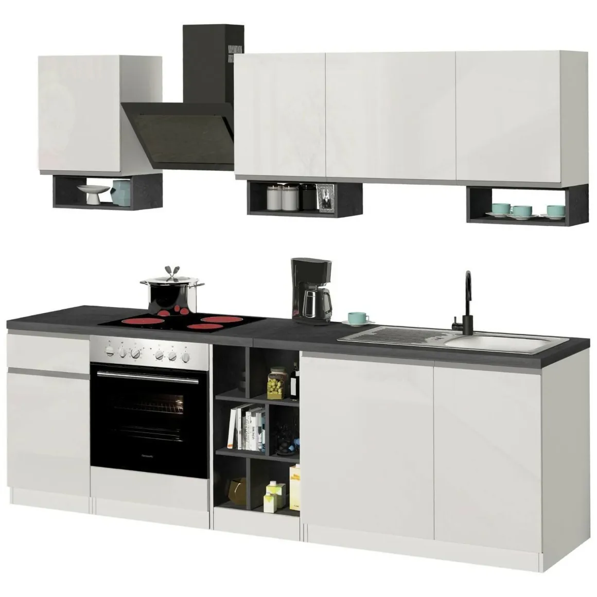 Cucina Bianco Lucido Grigio Ardesia un Cassetto 19 Ripiani, 7 Ante Made in Italy - Attimis