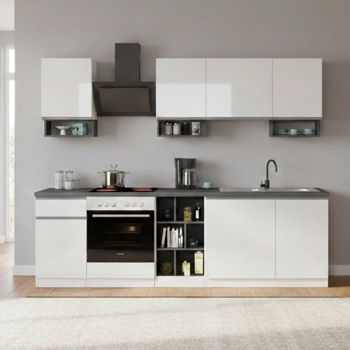 Cucina Bianco Lucido Grigio Ardesia un Cassetto 19 Ripiani, 7 Ante Made in Italy - Attimis