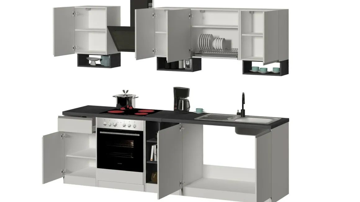 Cucina Bianco Lucido Grigio Ardesia un Cassetto 19 Ripiani, 7 Ante Made in Italy - Attimis