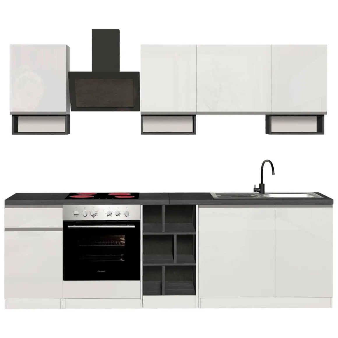 Cucina Bianco Lucido Grigio Ardesia un Cassetto 19 Ripiani, 7 Ante Made in Italy - Attimis
