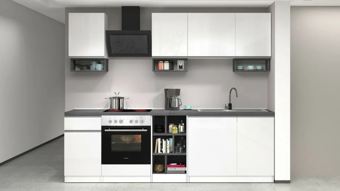 Cucina Bianco Lucido Grigio Ardesia un Cassetto 19 Ripiani, 7 Ante Made in Italy - Attimis
