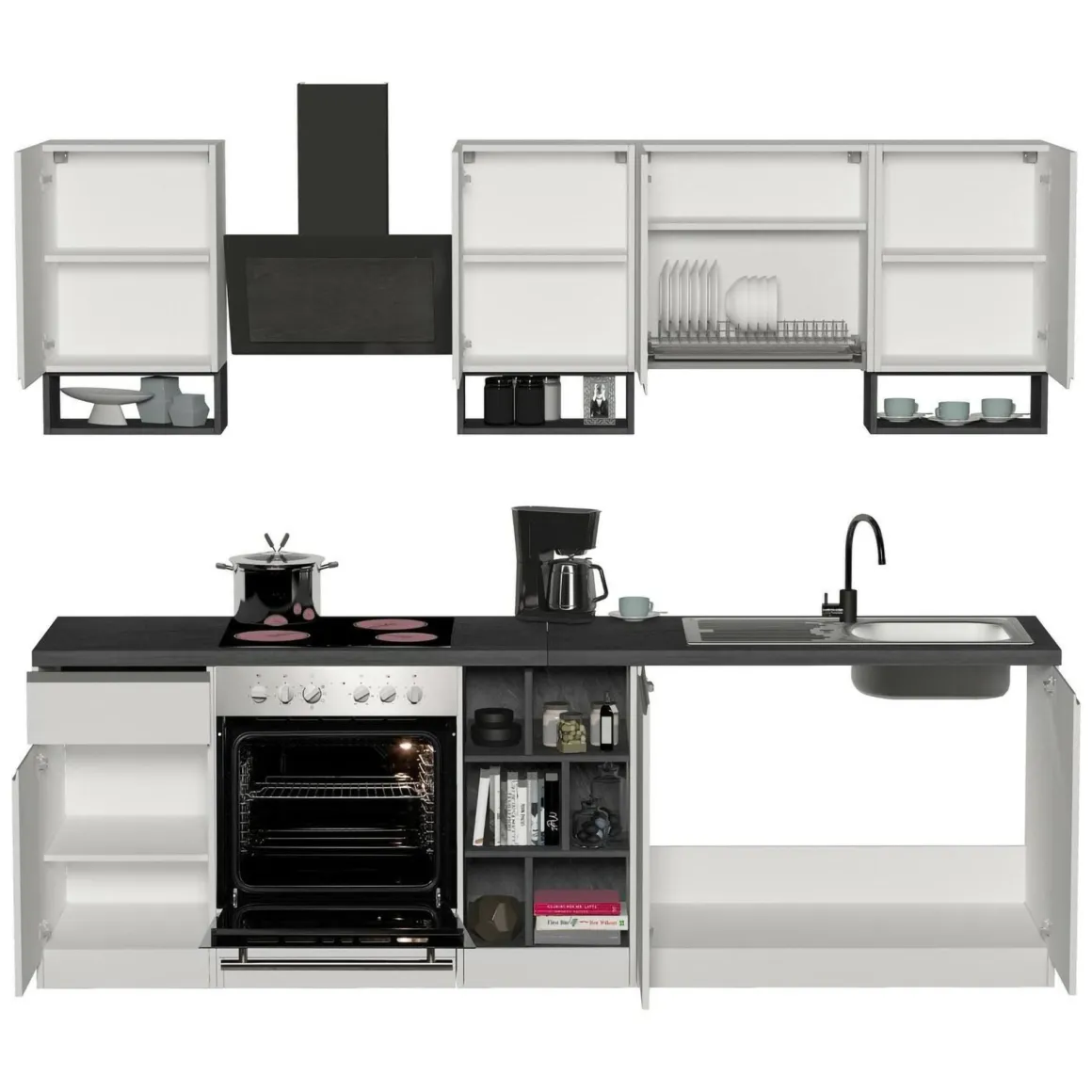 Cucina Bianco Lucido Grigio Ardesia un Cassetto 19 Ripiani, 7 Ante Made in Italy - Attimis