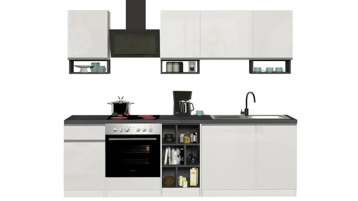 Cucina Bianco Lucido Grigio Ardesia un Cassetto 19 Ripiani, 7 Ante Made in Italy - Attimis