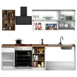 Cucina Bianco Lucido Marrone Rovere un Cassetto 13 Ripiani, Modulabile Made in Italy - Fonti