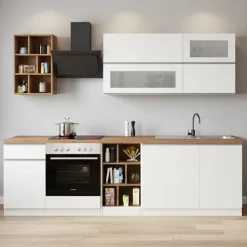 Cucina Bianco Lucido Marrone Rovere un Cassetto 13 Ripiani, Modulabile Made in Italy - Fonti