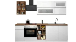 Cucina Bianco Lucido Marrone Rovere un Cassetto 13 Ripiani, Modulabile Made in Italy - Fonti