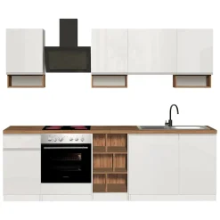 Cucina Bianco Lucido Marrone Rovere un Cassetto 19 Ripiani, Modulabile Made in Italy - Attimis