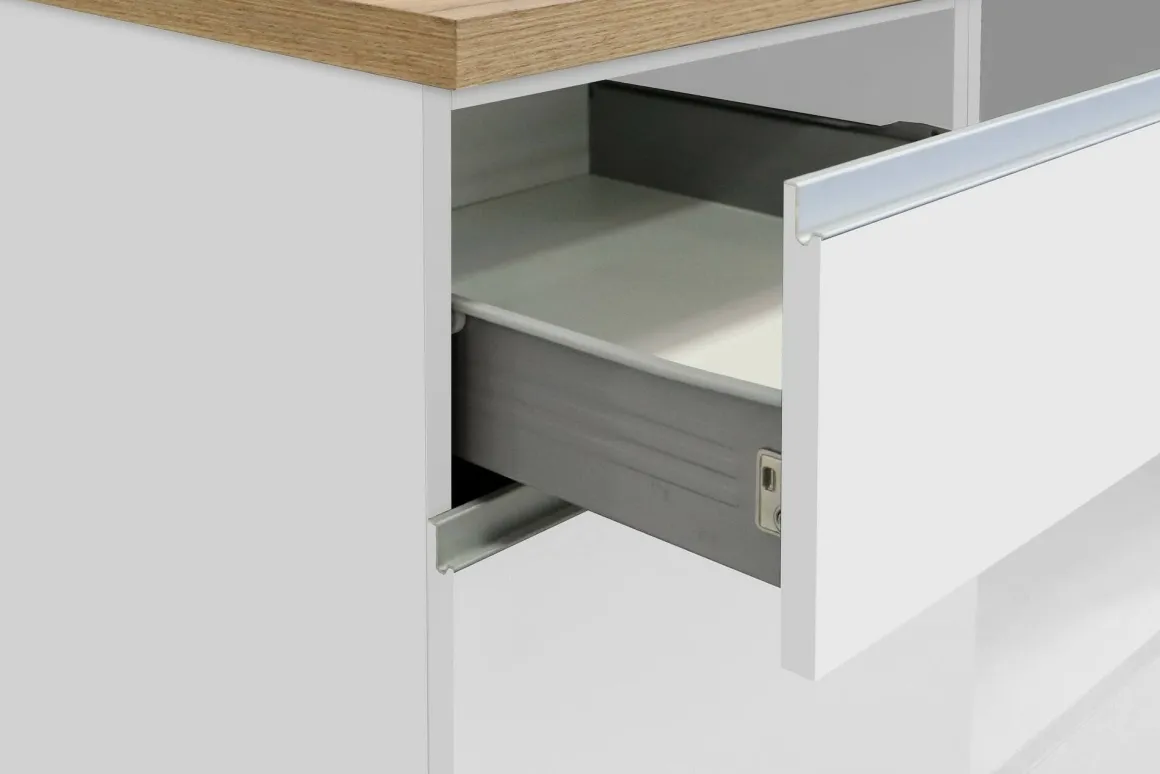 Cucina Bianco Lucido Marrone Rovere un Cassetto 19 Ripiani, Modulabile Made in Italy - Attimis
