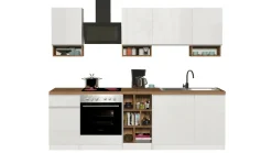 Cucina Bianco Lucido Marrone Rovere un Cassetto 19 Ripiani, Modulabile Made in Italy - Attimis