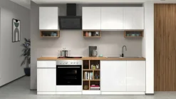 Cucina Bianco Lucido Marrone Rovere un Cassetto 19 Ripiani, Modulabile Made in Italy - Attimis