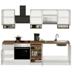 Cucina Bianco Lucido Marrone Rovere un Cassetto 19 Ripiani, Modulabile Made in Italy - Attimis