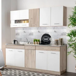 Cucine > Dmora Cucina Bianco Marrone Rovere 2 Cassetti 5 Ripiani, 10 Ante - Bornago Marrone, Bianco Rovere