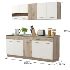 Cucine > Dmora Cucina Bianco Marrone Rovere 2 Cassetti 5 Ripiani, 10 Ante - Bornago Marrone, Bianco Rovere