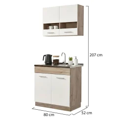 Cucina Bianco Marrone Rovere 2 Ripiani 4 Ante, Fori Piano Cottura e Lavello a Carico del Cliente - Taurano