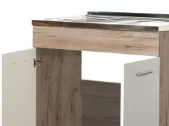 Cucina Bianco Marrone Rovere 2 Ripiani 4 Ante, Fori Piano Cottura e Lavello a Carico del Cliente - Taurano