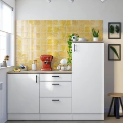 Cucina Bianco Marrone Rovere 3 Ripiani 3 Cassetti, Apertura Battente, Scorrevole - Zafrena