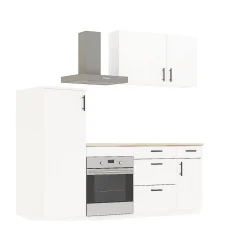 Cucine > Dmora Cucina Bianco Marrone Rovere 4 Cassetti 5 Ripiani, Apertura Battente, Scorrevole - Althenis Marrone, Bianco Rovere