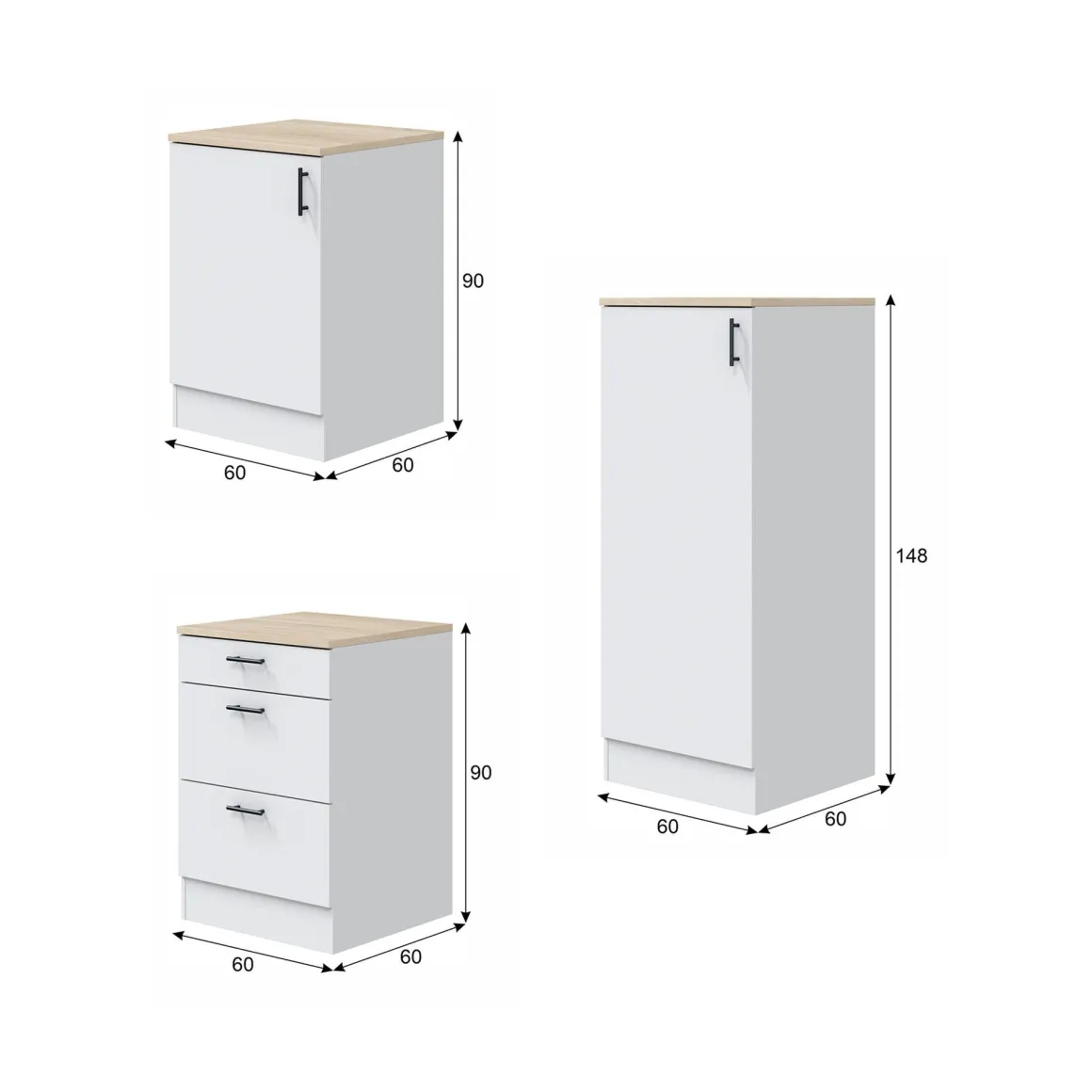 Cucina Bianco Marrone Rovere 3 Ripiani 3 Cassetti, Apertura Battente, Scorrevole - Zafrena