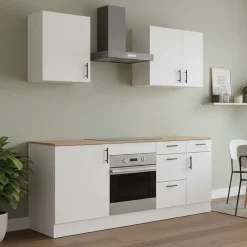 Cucina Bianco Marrone Rovere 4 Cassetti 5 Ripiani, Apertura Battente, Scorrevole - Moriantha