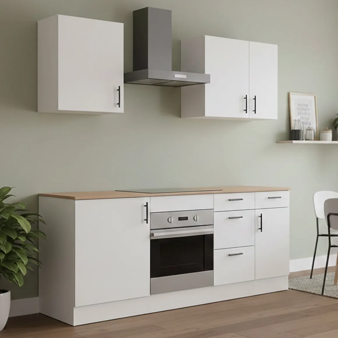 Cucina Bianco Marrone Rovere 4 Cassetti 5 Ripiani, Apertura Battente, Scorrevole - Moriantha
