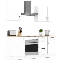 Cucina Bianco Marrone Rovere 4 Cassetti 5 Ripiani, Apertura Battente, Scorrevole - Moriantha