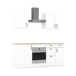 Cucina Bianco Marrone Rovere 4 Cassetti 5 Ripiani, Apertura Battente, Scorrevole - Moriantha