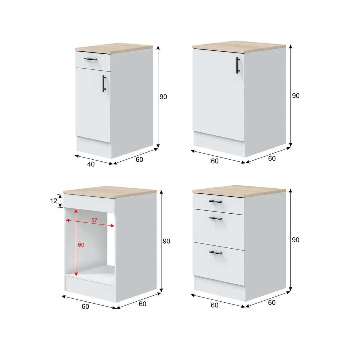 Cucina Bianco Marrone Rovere 4 Cassetti 5 Ripiani, Apertura Battente, Scorrevole - Moriantha