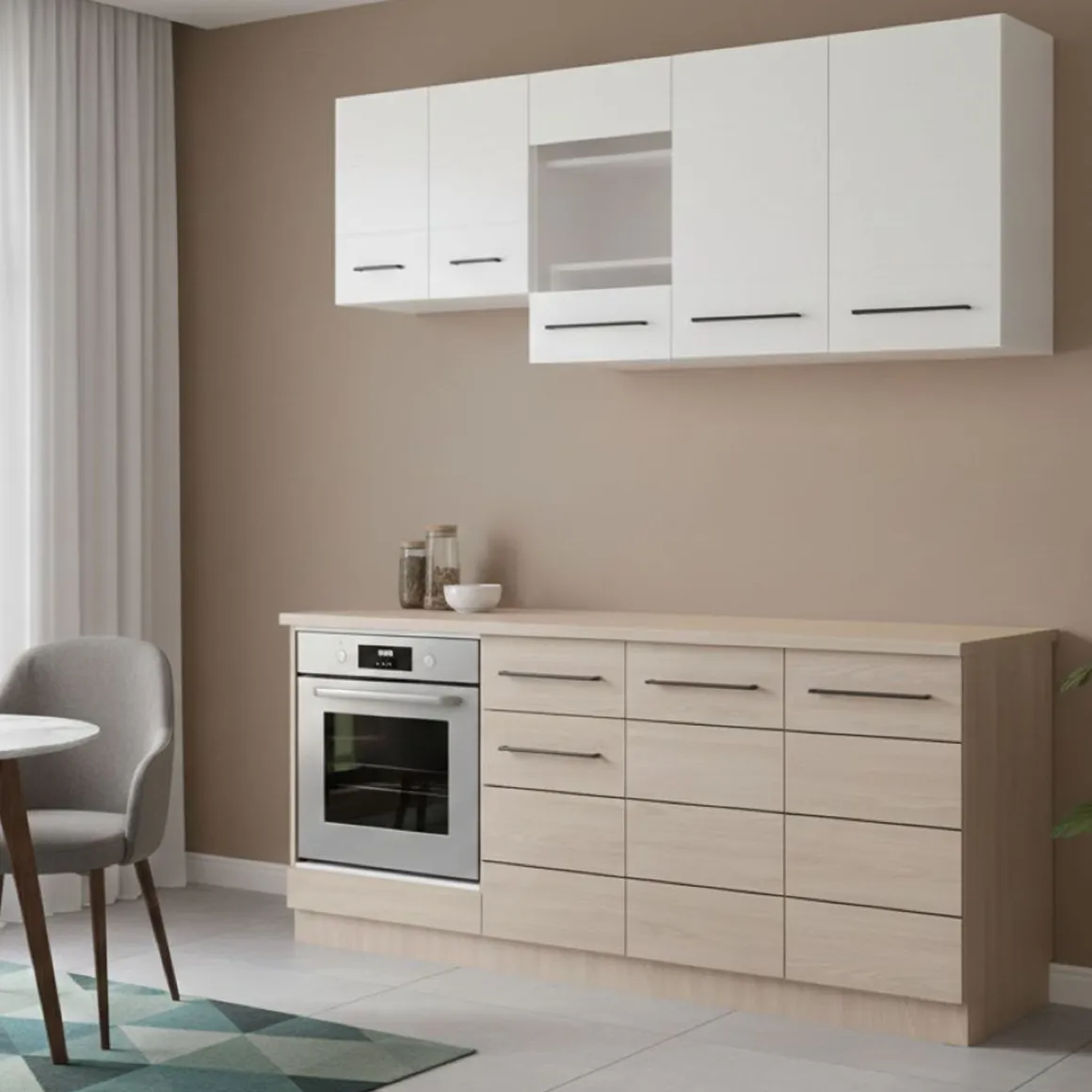 Cucine > Dmora Cucina Bianco Marrone Rovere un Cassetto 3 Ripiani, 8 Ante - Solarolo Marrone, Bianco Rovere