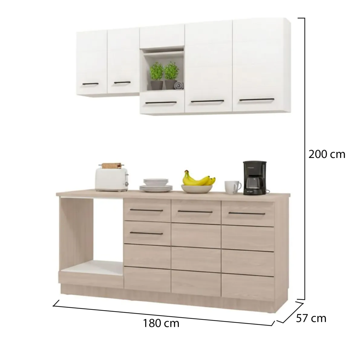 Cucine > Dmora Cucina Bianco Marrone Rovere un Cassetto 3 Ripiani, 8 Ante - Solarolo Marrone, Bianco Rovere