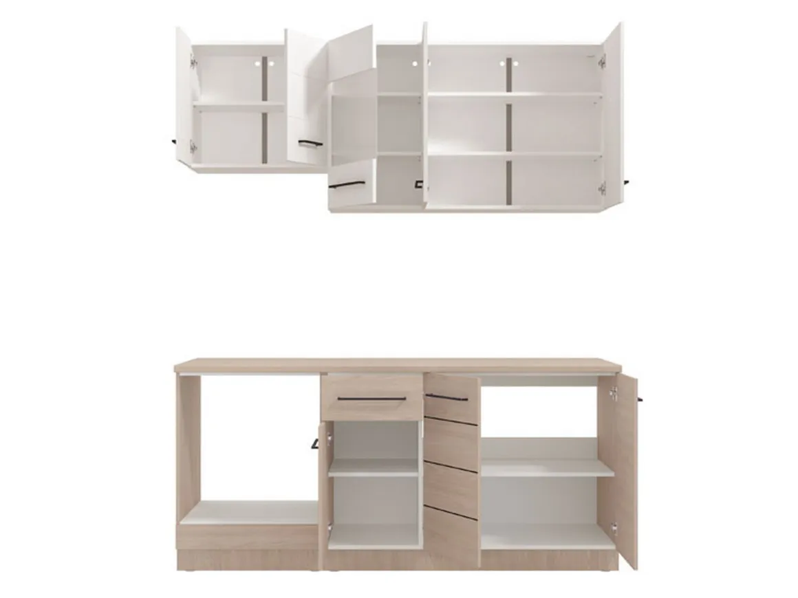 Cucine > Dmora Cucina Bianco Marrone Rovere un Cassetto 3 Ripiani, 8 Ante - Solarolo Marrone, Bianco Rovere
