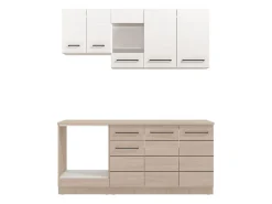 Cucine > Dmora Cucina Bianco Marrone Rovere un Cassetto 3 Ripiani, 8 Ante - Solarolo Marrone, Bianco Rovere