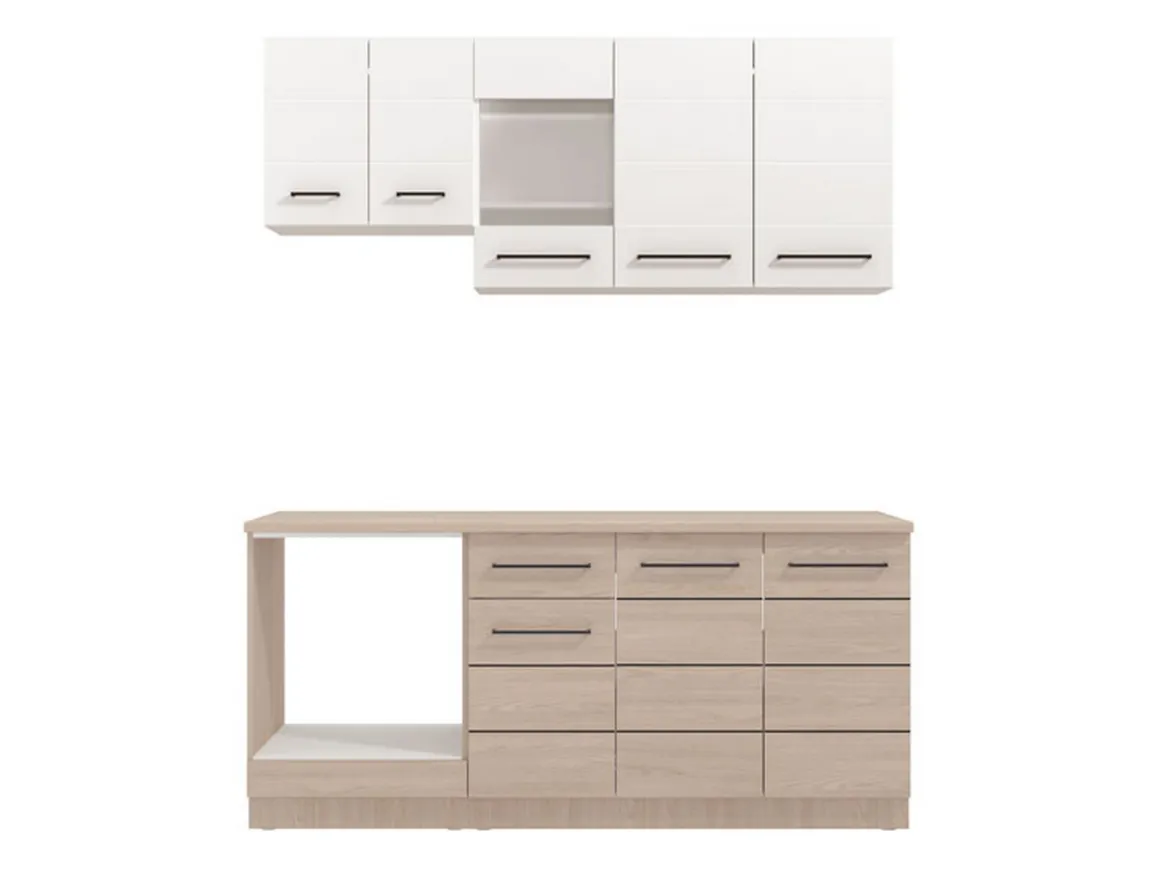 Cucine > Dmora Cucina Bianco Marrone Rovere un Cassetto 3 Ripiani, 8 Ante - Solarolo Marrone, Bianco Rovere