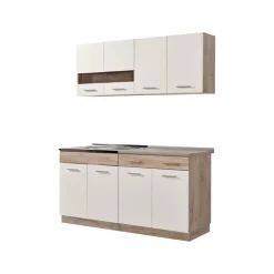 Cucine > Dmora Cucina Bianco Marrone Rovere un Cassetto 3 Ripiani, 8 Ante - Solarolo Marrone, Bianco Rovere