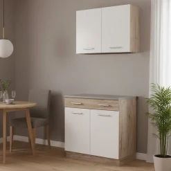 Cucina Bianco Marrone Rovere un Cassetto 3 Ripiani, Apertura Battente, Scorrevole - Garessio