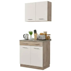 Cucina Bianco Marrone Rovere un Cassetto 3 Ripiani, Apertura Battente, Scorrevole - Garessio