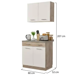 Cucina Bianco Marrone Rovere un Cassetto 3 Ripiani, Apertura Battente, Scorrevole - Garessio