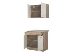 Cucina Bianco Marrone Rovere un Cassetto 3 Ripiani, Apertura Battente, Scorrevole - Garessio