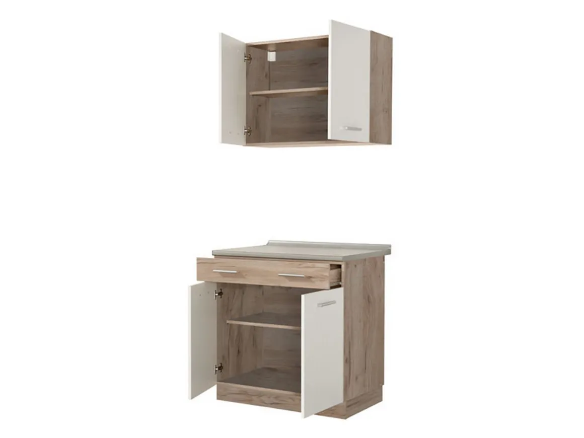Cucina Bianco Marrone Rovere un Cassetto 3 Ripiani, Apertura Battente, Scorrevole - Garessio