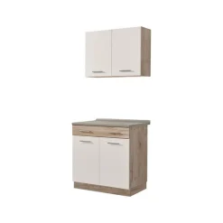 Cucina Bianco Marrone Rovere un Cassetto 3 Ripiani, Apertura Battente, Scorrevole - Garessio