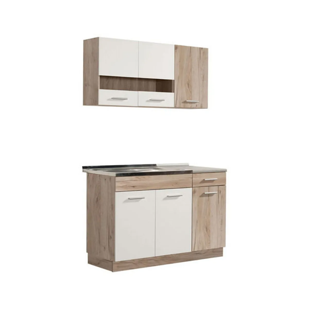 Cucine > Dmora Cucina Bianco Marrone Rovere un Cassetto 4 Ripiani, 6 Ante - Lanzo Marrone, Bianco Rovere