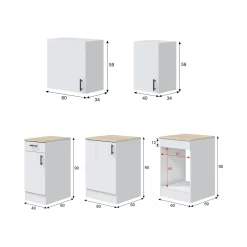 Cucina Bianco Marrone Rovere un Cassetto 4 Ripiani, Apertura Battente, Scorrevole - Thymira